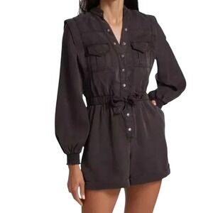 Alice +‎ Olivia Charcoal Grey Snap Front Ruffle Utility Romper Size 14